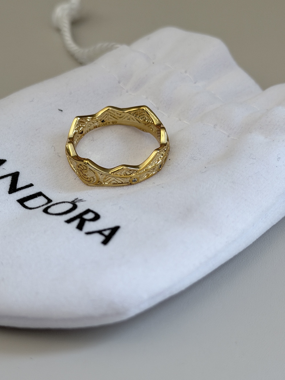 Pandora Gold Tone Wavy Carved Band Ring